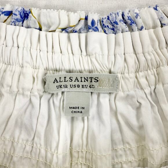 All Saints Women’s Lara Off The Shoulder Smocked Top Size 8 White Linen Silk - Picture 3 of 13